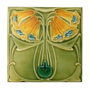 Ceramic Tile - Vintage Yellow Floral Art Nouveau