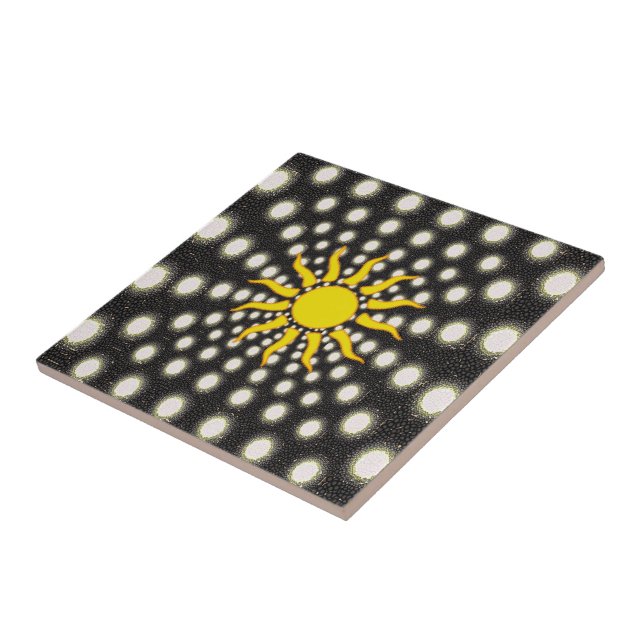 Ceramic Tile White and Black Circular Circles Sun (Side)