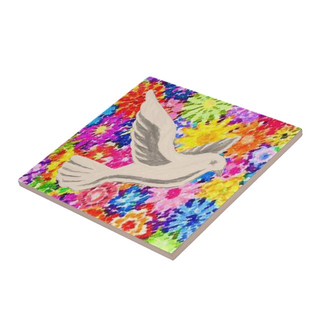 Ceramic Tile White Floral Dove (Side)