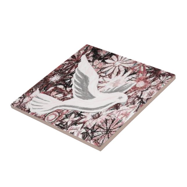 Ceramic Tile White Floral Dove (Side)