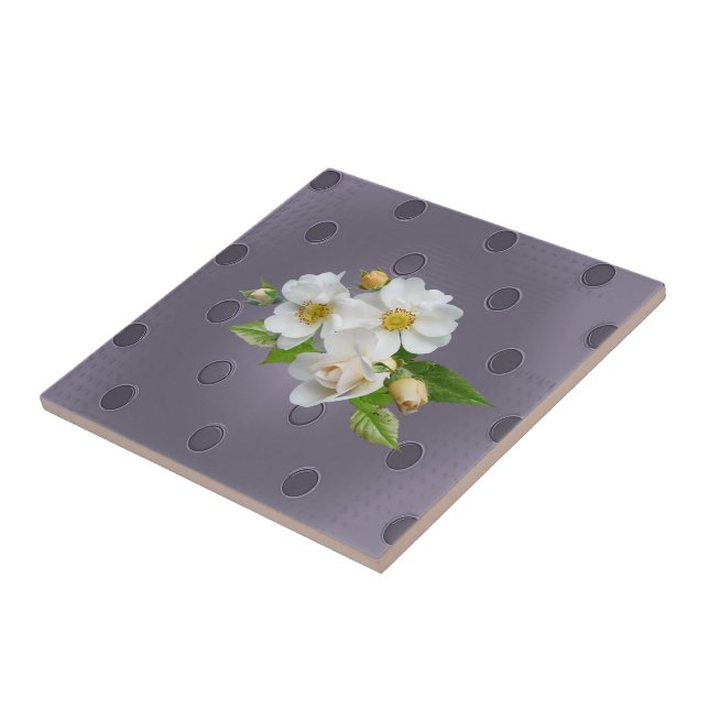 Ceramic Tile White Floral Grey (Side)