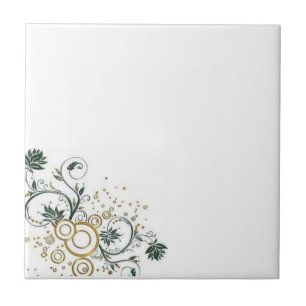 Ceramic Tile White Gold Blue Flowers Floral