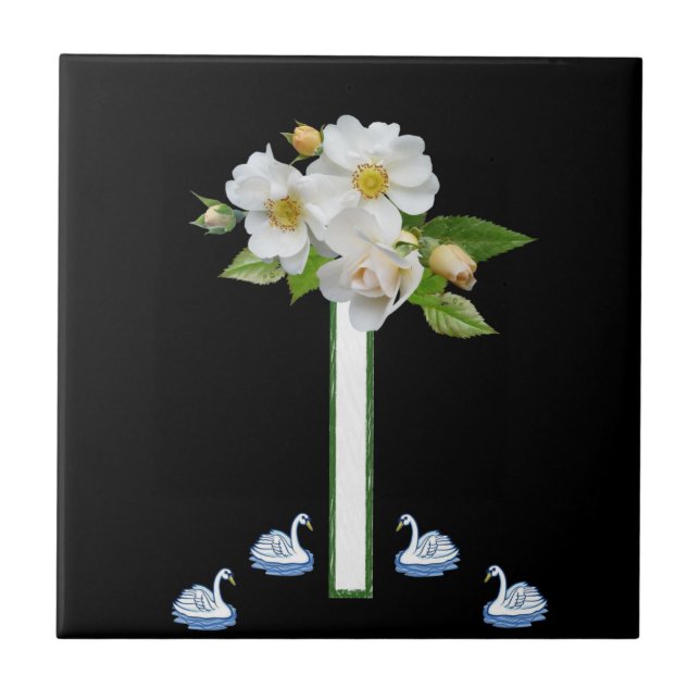 Ceramic Tile White Swan Floral (Front)