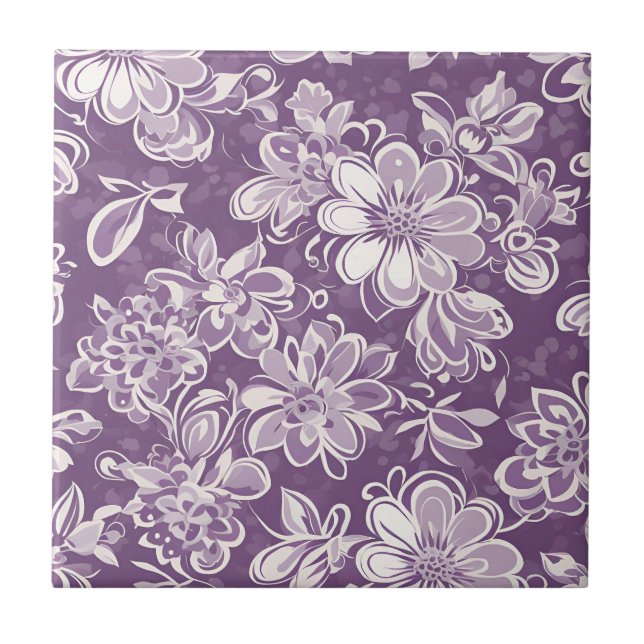Ceramic Tile with a Purple Floral Pattern (Front)