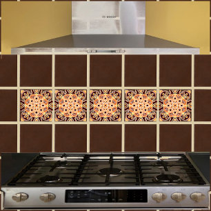 Ceramic tile with Geometric brown, gold & orange