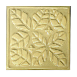 Ceramic tile with yellow of Stylised Ovate Leaves