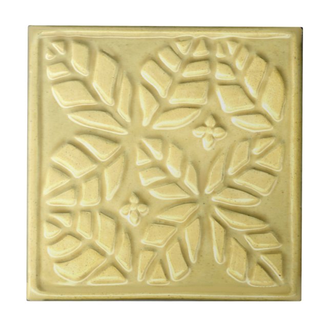 Ceramic tile with yellow of  Stylised Ovate Leaves (Front)