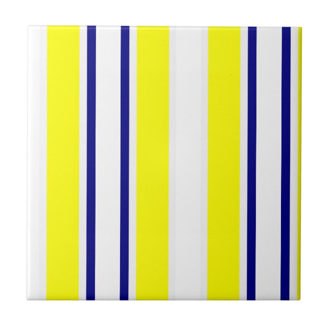 Ceramic Tile Yellow & Blue White Stripe  (Front)