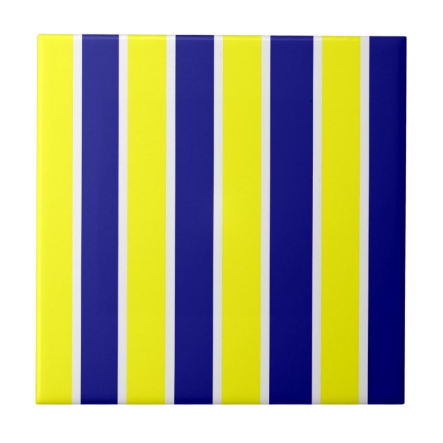 Ceramic Tile Yellow & Blue White Stripe Square (Front)