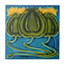 Ceramic Tile - Yellow Flowers Art Nouveau