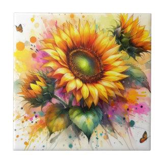 Ceramic Tile - Yellow Sunflowers