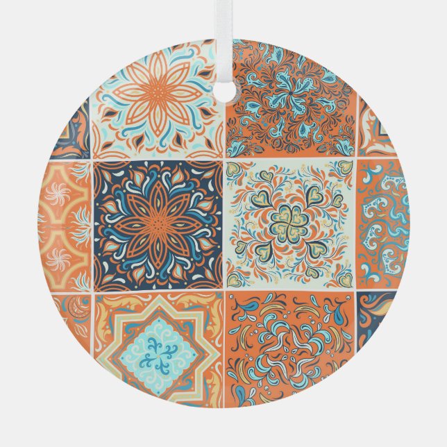 Ceramic tiles ornaments: abstract pattern. glass tree decoration (Front)