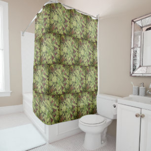 Ceramic with green painted volcanic stone drawing shower curtain