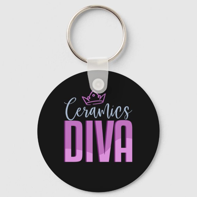 Ceramics Diva Pottery Porcelain Hobby Oven Gift Key Ring (Front)