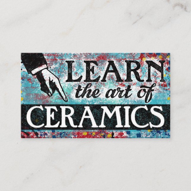 Ceramics Lessons Business Cards - Blue Red (Front)