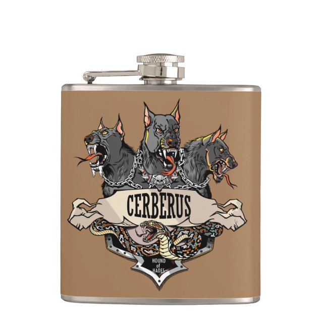 Cerberus and Snake Hip Flask (Front)