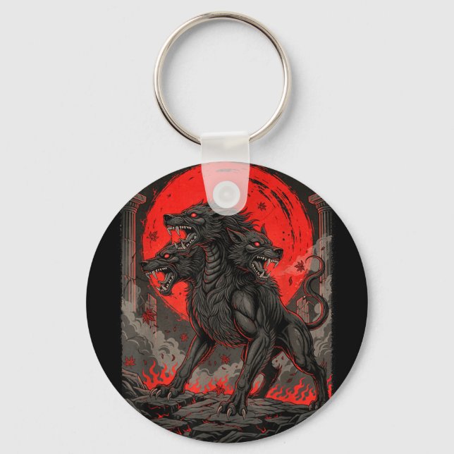 Cerberus underworld greek mythology hellhound edgy key ring (Front)