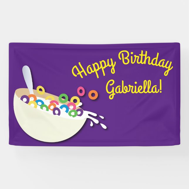 Cereal Bowl Kids Sleepover Birthday Party Cute Banner (Horizontal)