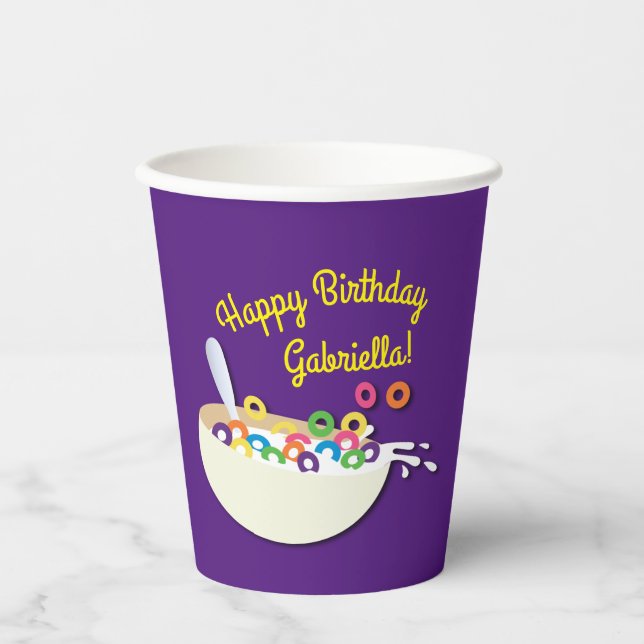 Cereal Bowl Kids Sleepover Birthday Party Cute Paper Cups (Front)