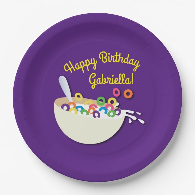 Cereal Bowl Kids Sleepover Birthday Party Cute Paper Plate (Front)