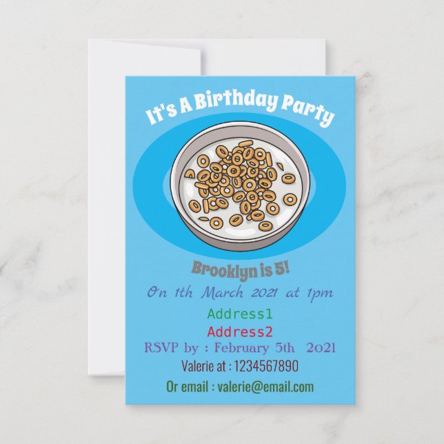 Cereal cartoon illustration invitation (Front)