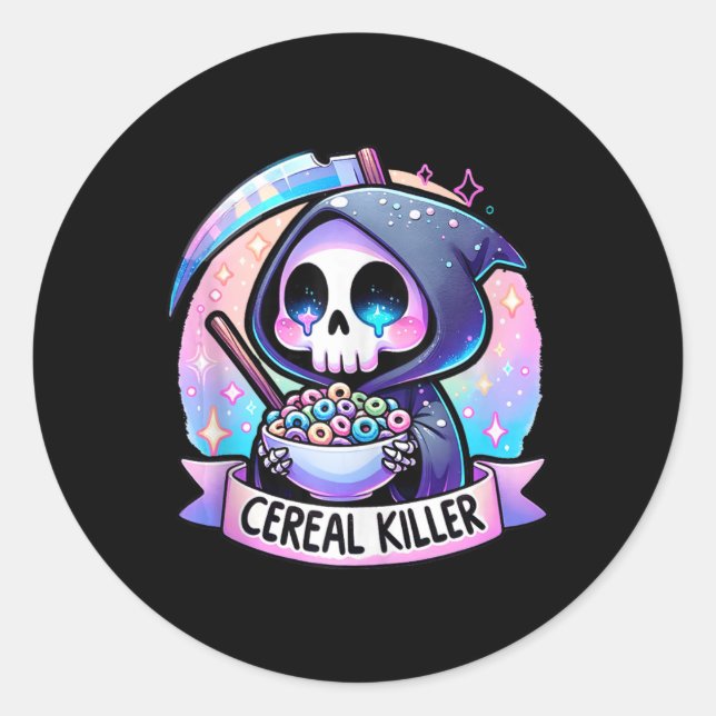 Cereal Killer Breakfast Cereal Bowl Cereals Skull  Classic Round Sticker (Front)