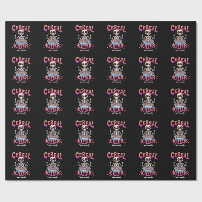 Cereal Killer Breakfast Funny Cereal Bowl Skeleton Wrapping Paper (Flat)