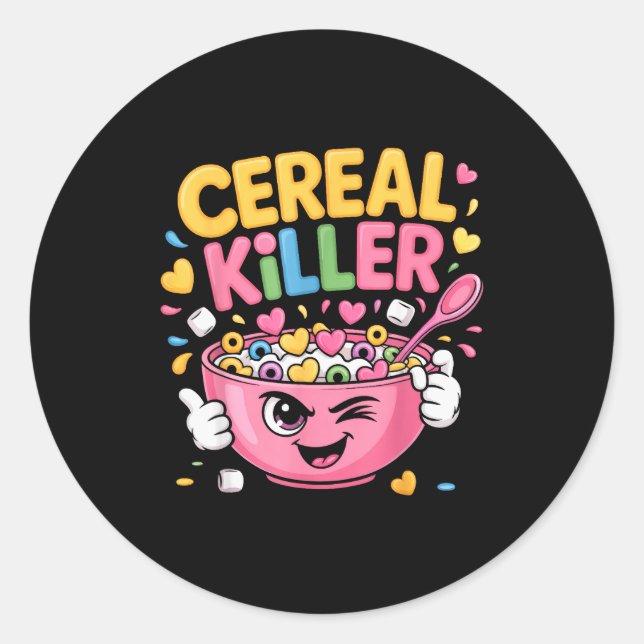 Cereal Killer Cartoon Bowl Funny Breakfast  Classic Round Sticker (Front)