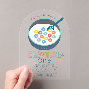 Cereal-sly One Blue Cereal Boy 1st Birthday Acrylic Invitations