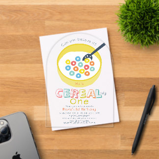 Cereal-sly One Yellow Cereal 1st Birthday Acrylic Invitations