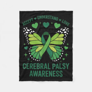 Cerebral Palsy Awareness Green Ribbon Butterfly Fleece Blanket