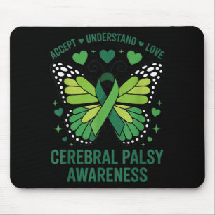 Cerebral Palsy Awareness Green Ribbon Butterfly Mouse Pad