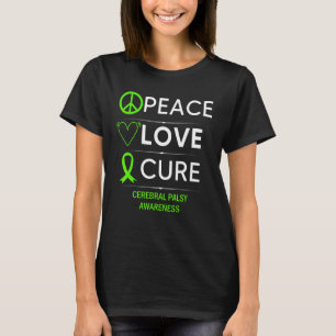 Cerebral Palsy Awareness Peace Love Cure Green Rib T-Shirt