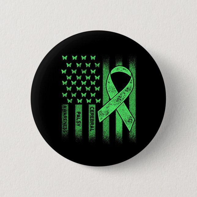 Cerebral Palsy Cp Awareness Usa Flag Warrior Survi 6 Cm Round Badge (Front)