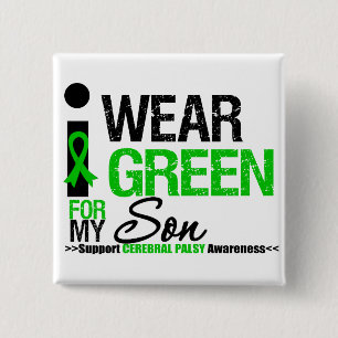 Cerebral Palsy I Wear Green Ribbon For My Son 15 Cm Square Badge