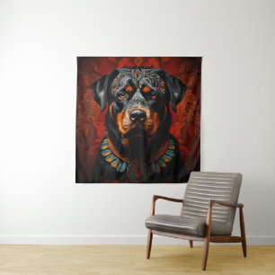 Ceremonial Rottweiler in Warrior Attire Tapestry