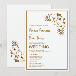 Ceremony and Reception Gold Floral Wedding Invitation