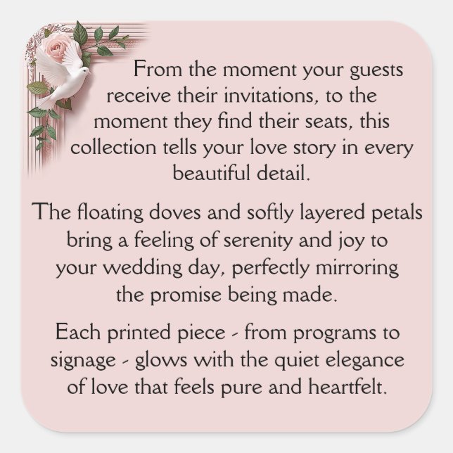 Ceremony -  Pink Roses & Doves Square Sticker (Front)
