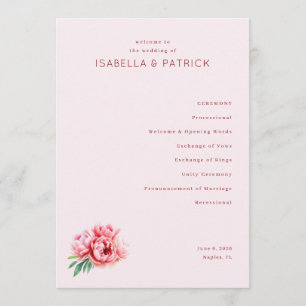 Ceremony Processional Pink Floral Serif Programme