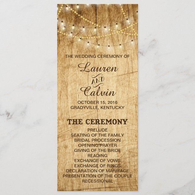 Ceremony Program for country wedding with lights Programme (Front)