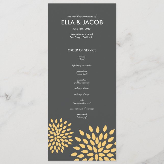 Ceremony Program // Posh Petals // Sunshine Programme (Front)