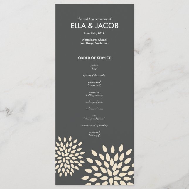 Ceremony Program // Posh Petals // Vanilla Programme (Front)