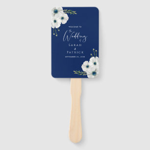 Ceremony Program Wedding Navy Blue White Floral Hand Fan
