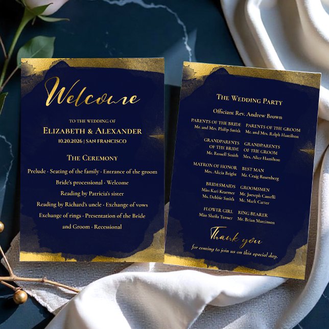 Ceremony Programs | Navy Blue Wedding Abstract Invitation (Creator Uploaded)