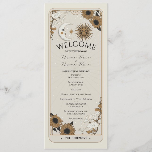 Ceremony Wedding Party Cards Tarot Welcome Menu (Front)