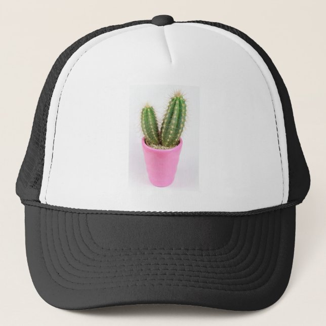 Cereus cactus in a pink pot trucker hat (Front)