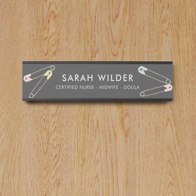 Cerified Nurse Doula Birthing Coach Door Sign (Add your name and professional to this diaper pin themed door sign)