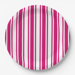 Cerise and white candy stripes paper plate