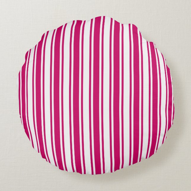 Cerise and white candy stripes round cushion (Back)