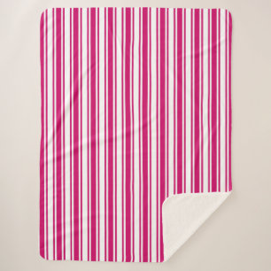 Cerise and white candy stripes sherpa blanket